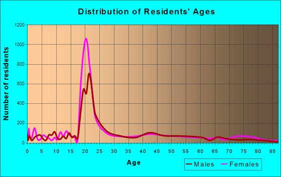 Radford, Virginia Age and Sex of Residents