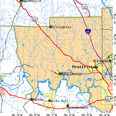 Autauga County close-up map