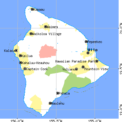 Hawaii County close-up map