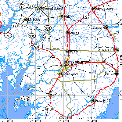 Wicomico County close-up map