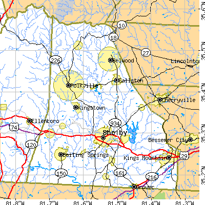 Cleveland County close-up map