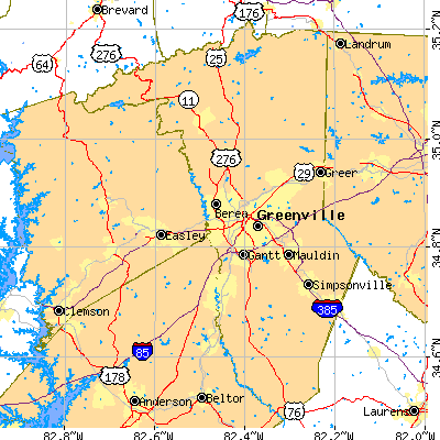 Greenville County close-up map