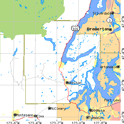 Mason County close-up map