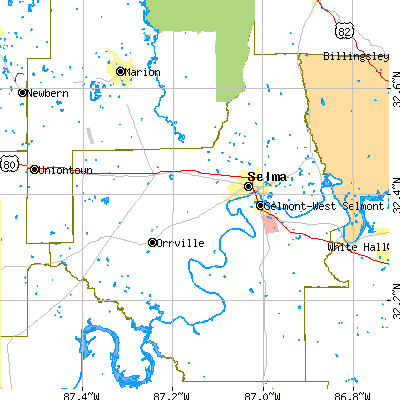 Dallas County close-up map