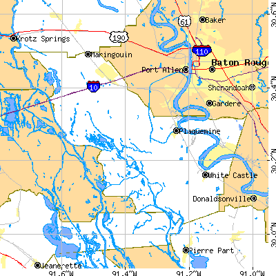 Iberville Parish close-up map