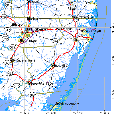 Worcester County close-up map
