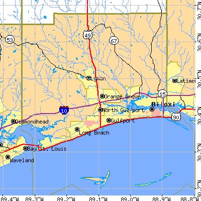 Harrison County close-up map