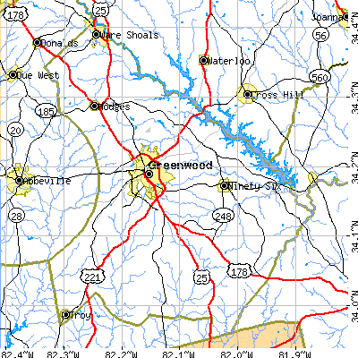 Greenwood County close-up map