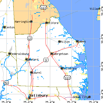 Sussex County close-up map