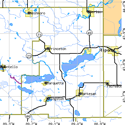 Green Lake County close-up map