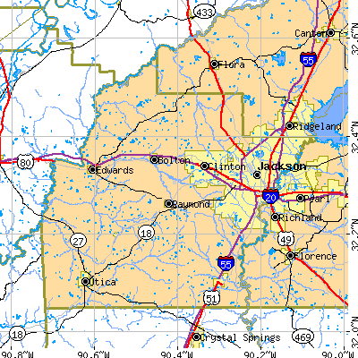 Hinds County close-up map