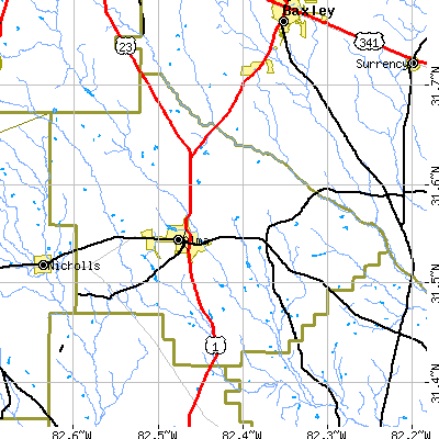 Bacon County close-up map