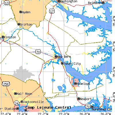 Craven County close-up map