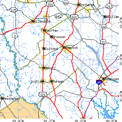 Hampton County close-up map