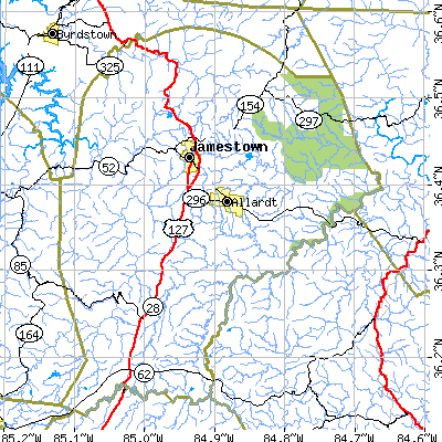 Fentress County close-up map