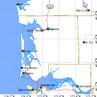 Pacific County close-up map