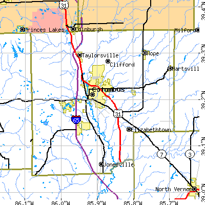 Bartholomew County close-up map