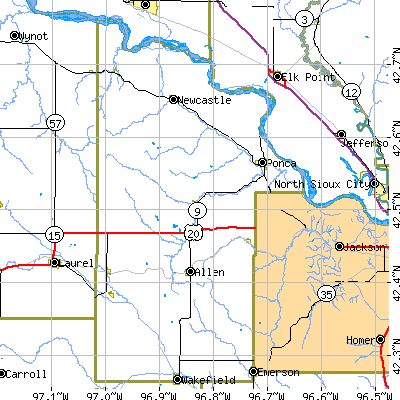 Dixon County close-up map
