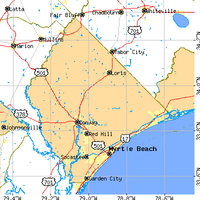 Horry County close-up map
