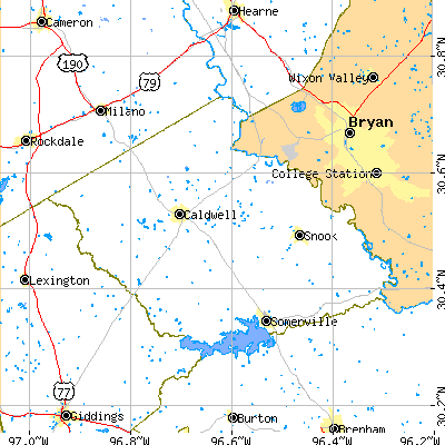 Burleson County close-up map