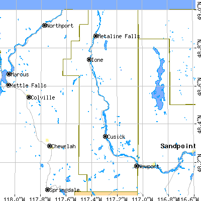 Pend Oreille County close-up map