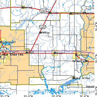 Jefferson Davis Parish close-up map