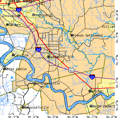 Ascension Parish close-up map