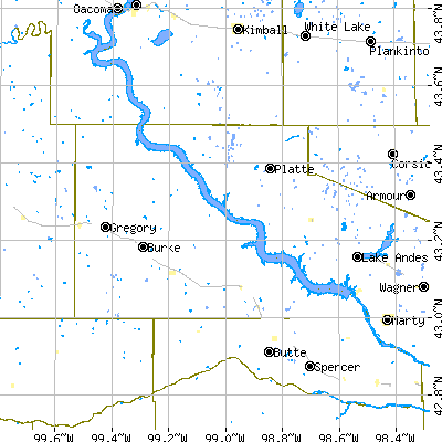 Gregory County close-up map