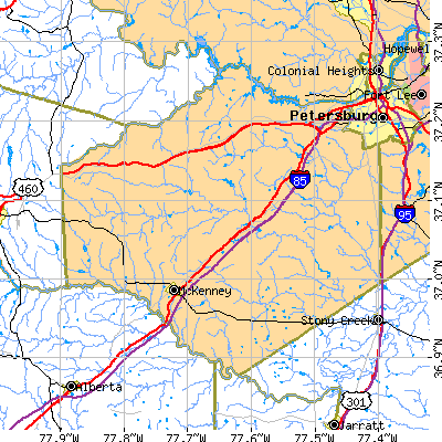 Dinwiddie County close-up map