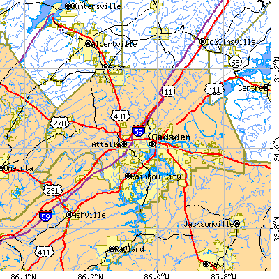 Etowah County close-up map