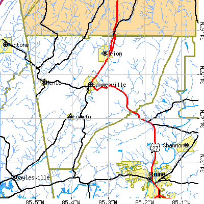 Chattooga County close-up map