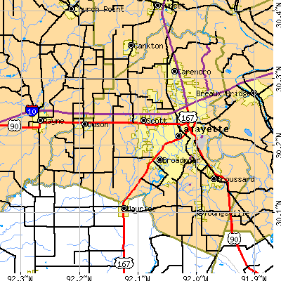 Lafayette Parish close-up map