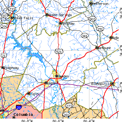 Kershaw County close-up map