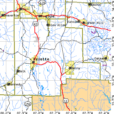 Fayette County close-up map