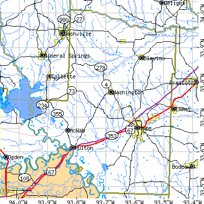 Hempstead County close-up map
