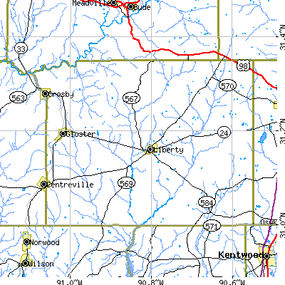 Amite County close-up map