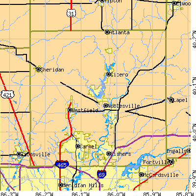Hamilton County close-up map