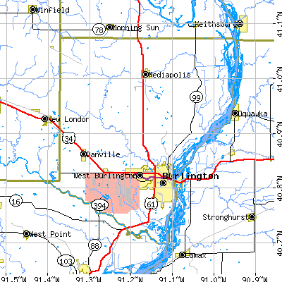 Des Moines County close-up map