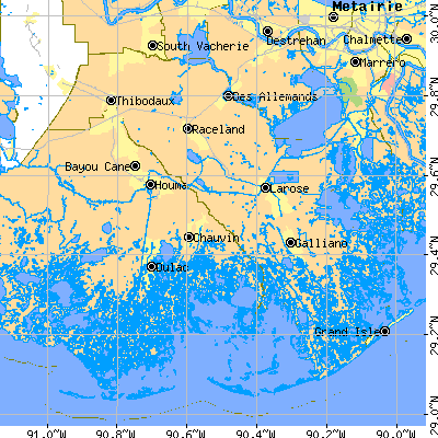 Lafourche Parish close-up map