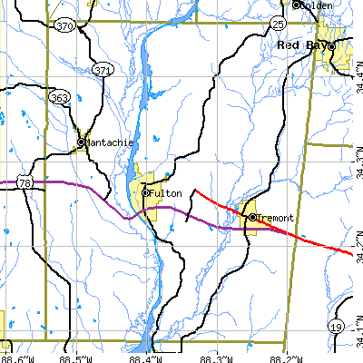 Itawamba County close-up map
