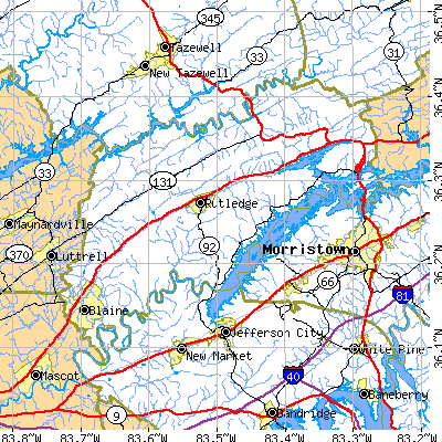 Grainger County close-up map