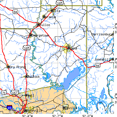 La Salle Parish close-up map