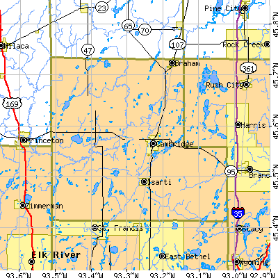 Isanti County close-up map