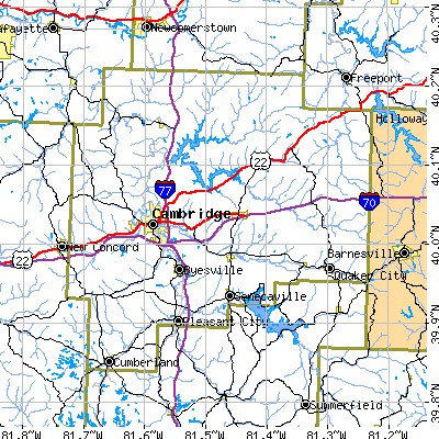 Guernsey County close-up map