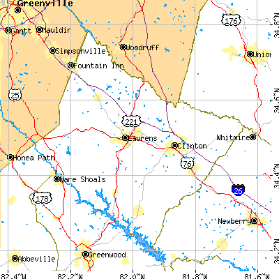 Laurens County close-up map
