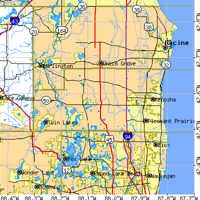 Kenosha County close-up map
