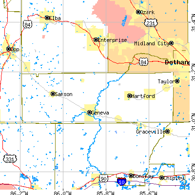 Geneva County close-up map