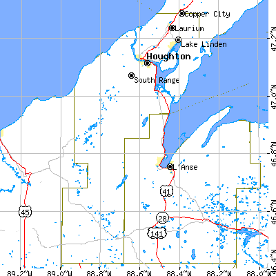 Houghton County close-up map