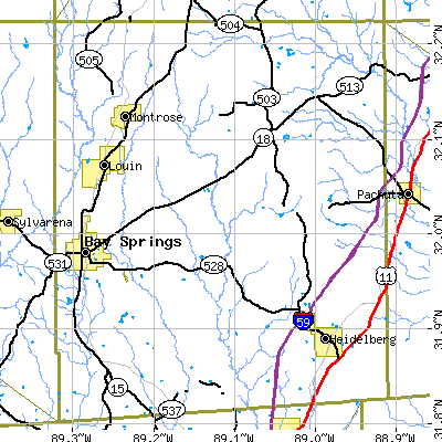 Jasper County close-up map