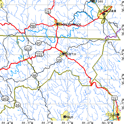 Alleghany County close-up map